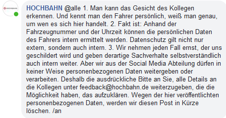 Kommentar der Hochbahn