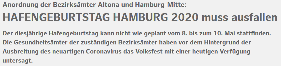 Screenshot: Absage Hafengeburtstag 2020