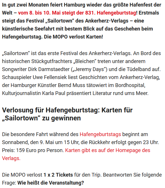 Screenshot: Verlosung der Tickets